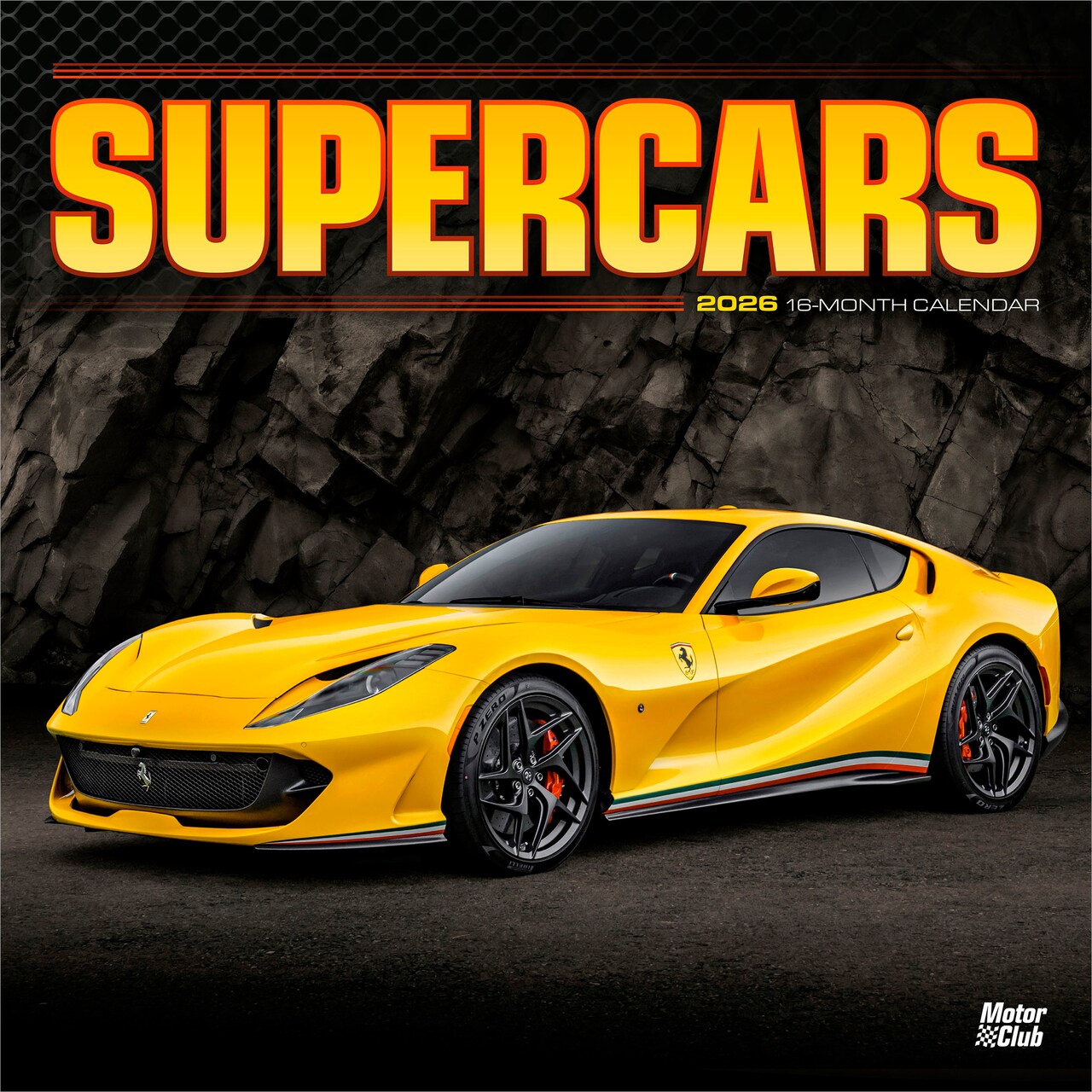 Supercars | 2026 12 x 24 Inch (Hanging) Monthly Square Wall Calendar | Plastic-Free